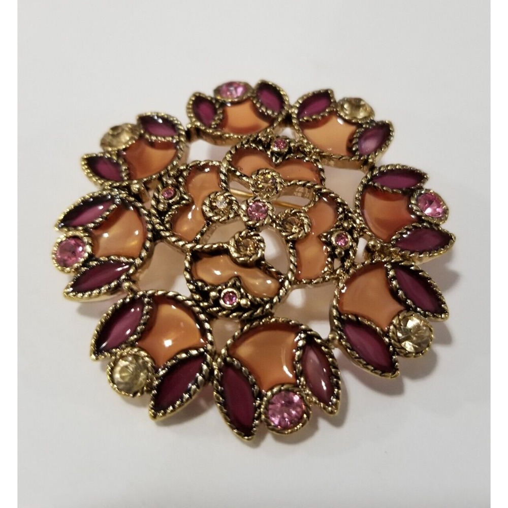 Vintage amthyst and goldtone bar pin brooch one and three fourth inches